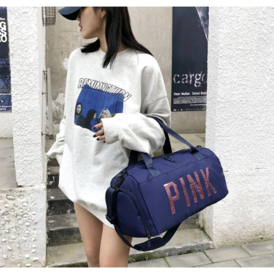 現貨 PINK 潮流 旅行包 大容量 乾濕分離 健身運動包 手提旅行包 獨立鞋子收納袋 17寸 行李袋 旅行包