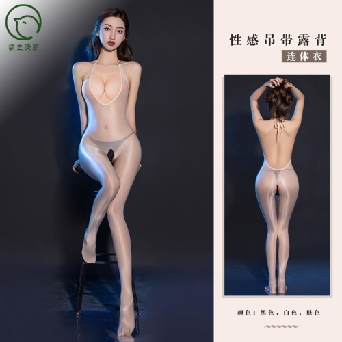 情趣小站 性感薄透開襠免脫吊帶露背連體衣#6249