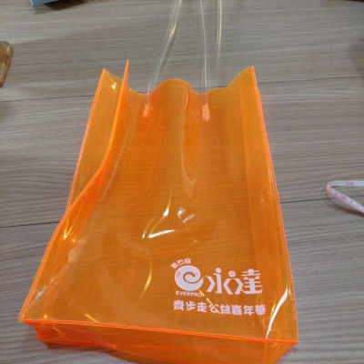 透明螢光橘色海灘包側背包