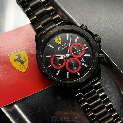 FERRARI:手錶,型號:FE00063,男錶46mm黑錶殼黑色錶面精鋼錶帶款