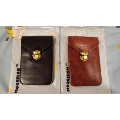 日版 MOOSHiON 復古式 PU皮革款 手機腰掛包 黑色 可以裝兩支手機