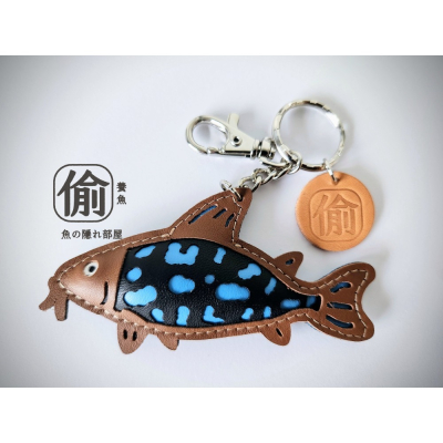 偷養魚藍月鼠藍色皮革磁力吊飾