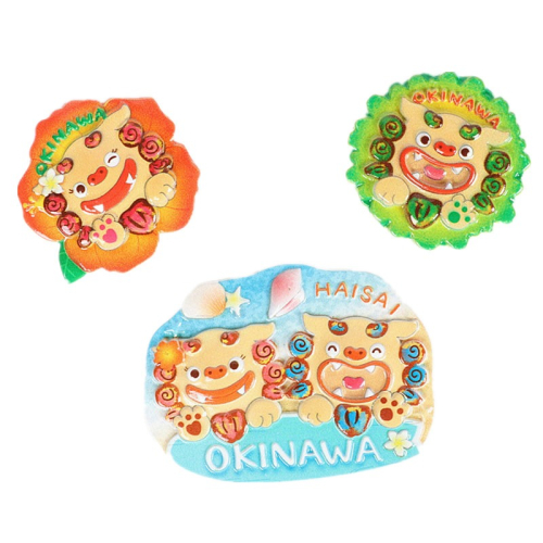 旅遊紀念品沖繩獅子冰箱貼開口閉口對獅子磁性貼