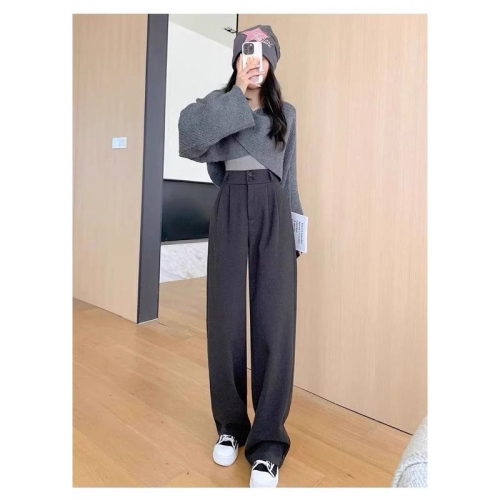 ????｜現貨+預購♡秋冬毛呢西裝褲內磨毛後鬆緊闊腿褲
