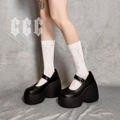 666 SHOP 「台灣現貨」36-42碼11cm歐美瑪莉珍鞋厚底個性小眾厚底鞋增高鞋坡跟大碼鬆糕鞋cos
