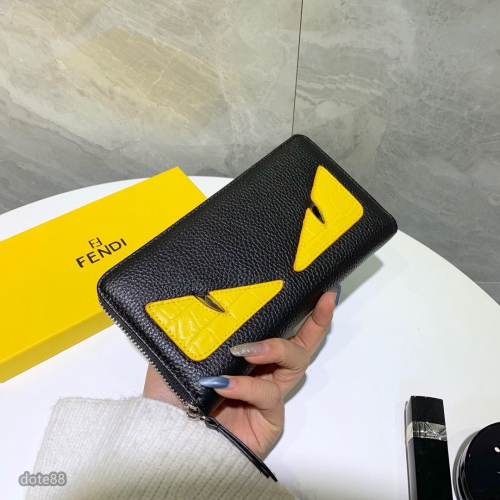 【Fendi】芬迪黑色經典小惡魔眼睛男士女士同款錢包手拿包手抓包夾包簡約大容量多卡槽多隔層情人節生日禮物拉鏈封口多功能