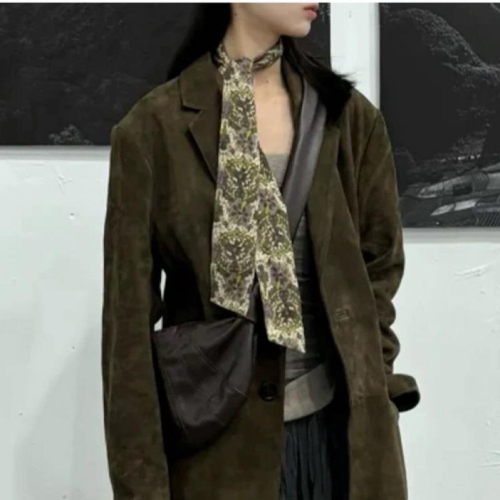 ??????｜古著 森系印花長款絲巾女秋季高級感系脖襯衫配飾2025年新款方巾