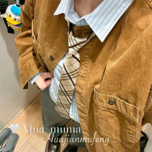 ??????｜隔日到貨｜棕色系穿搭~復古卡其色格紋領帶女英倫學院風襯衫手打領巾配飾品