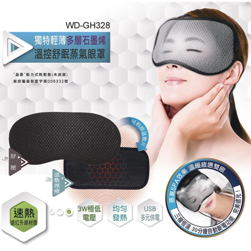❰免運❱ WellDay晶晏 石墨烯熱敷眼罩 熱敷眼罩 WD-GH328 晶晏熱敷墊 舒緩眼部疲勞 台灣製造