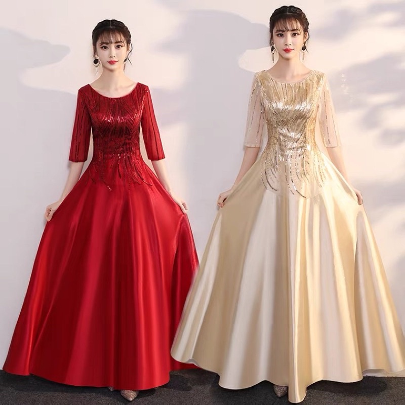 ❤️現貨在台，金.紅3XL（S-3XL) 中大尺碼 合唱團 演出服 朗誦 比賽 新娘 表演服 主持人 指揮 晚禮服 長裙