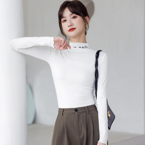 莫代爾白色打底衫女內搭春季年新款設計感洋氣長袖春秋上衣潮