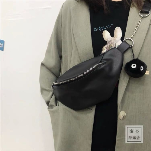 日系原宿簡約百搭港風pu胸包女 INS暗黑風街拍土酷蹦迪腰包斜挎包
