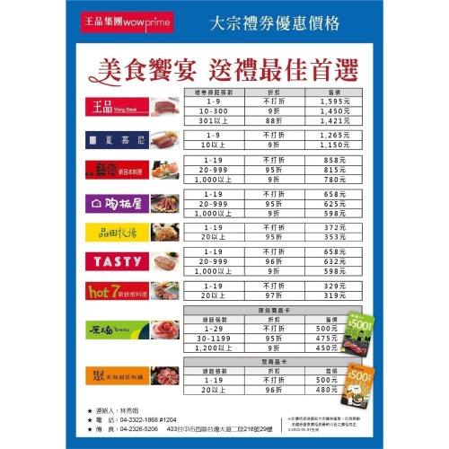 王品贈品劵 (楊162元)