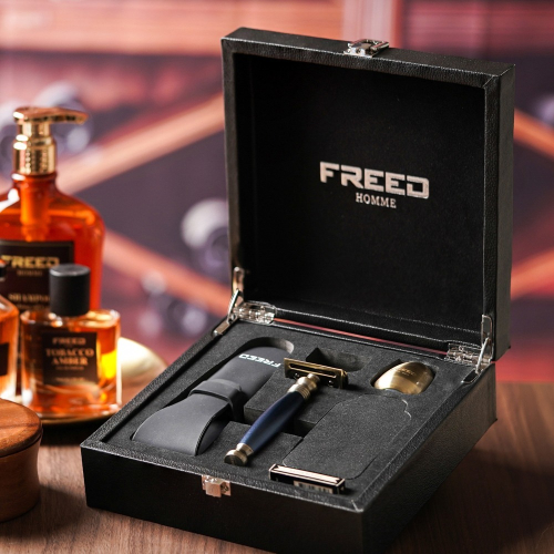 【FREED】古銅系列尊爵四件組雙刃式刮鬍刀禮盒 - 帝王藍