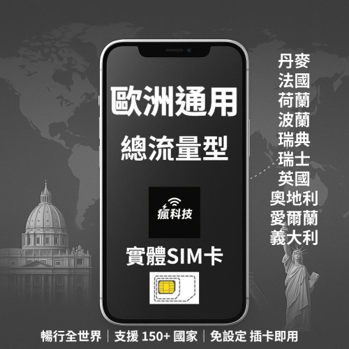 瘋科技【全球旅遊上網wifi租借 / esim / 實體sim卡】歐洲10國上網實體SIM卡 丹麥 法國 荷蘭 波蘭
