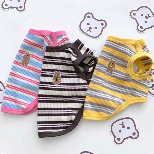 ♡【 L29 預購 】 拼接條紋刺繡小熊背心