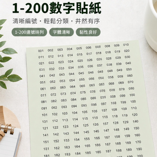 數字貼 方形數字貼 數字貼紙 數字標籤貼 編號貼紙 防水數字貼 分類標示貼 數字索引貼 文具貼紙(A292)