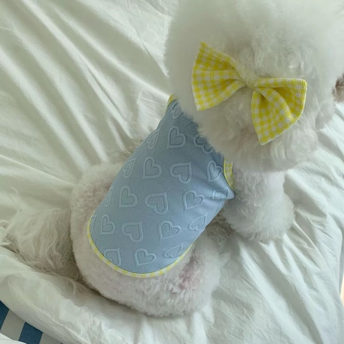 ♡【E09 預購】蝴蝶結愛心浮雕清涼小背心 寵物背心 貓咪防掉毛背心 貓咪背心 狗狗夏天