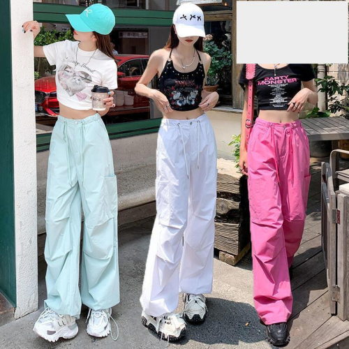 美式高腰工裝褲女夏季薄款2024新款寬鬆顯瘦設計感休閒束腳寬褲