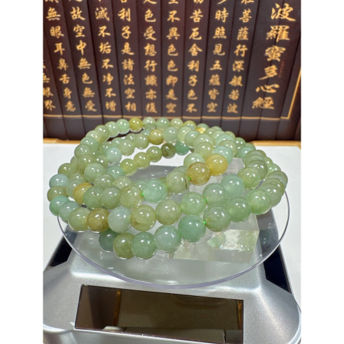 天然翡翠A貨-7mm黃加綠108顆圓珠項鍊 商品編號：080205