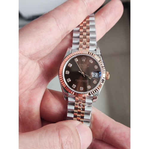 Gs女裝日誌型31mm 間玫瑰金 咖啡色鑽刻錶盤 2824機芯