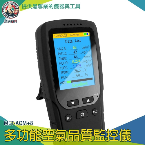 【儀表】MET-AQM+8 空氣品質儀 甲醛偵測器 空汙 PM2.5 驗屋 8合1氣體偵測器 多功能空氣品質監控儀