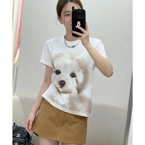 Courreges 上衣 T恤 可愛小狗狗短袖T恤 舒服透氣，上衣修身 精緻針織♥️甜美好氣質 私留推！