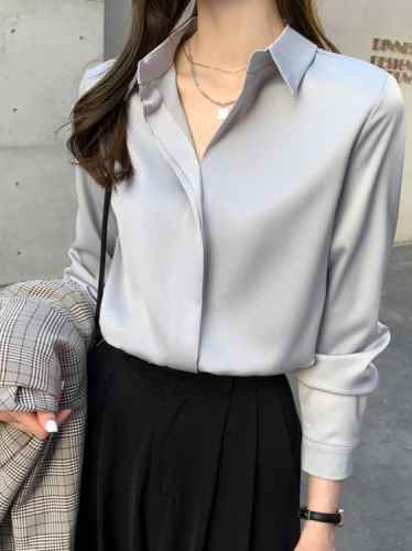 DearGod正韓女裝醋酸緞面襯衫女秋冬氣質高端職業正裝襯衣設計感小眾法式別致上衣