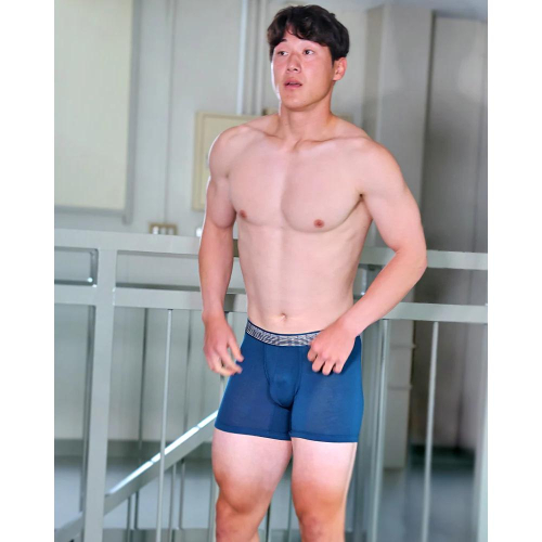 日本 UNDERSTAND 舒適透氣長版四角褲 高彈性運動長腿平口內褲 431滄藍 U6433