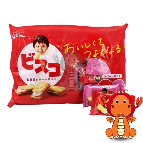 Glico Bisco 必思可 綜合乳酸菌夾心餅乾 一袋 180.3gX22入 Bisco必思可 牛奶草莓口味 唯龍購物