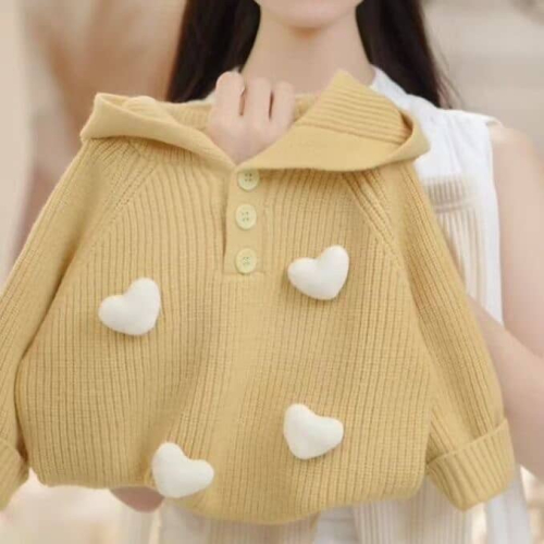 甜美洋氣愛心連帽毛衣✨