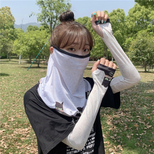 可愛ins 防曬女手袖護臂袖套面罩遮臉夏天手套冰絲網紅開車神器潮