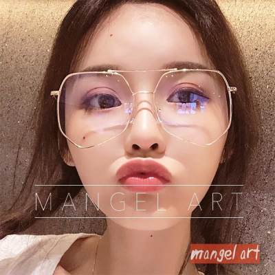 [mangel art] 韓版大框復古造型眼鏡 金屬框造型眼鏡網紅網美潮流行復古著流行風格造型鏡框雙槓鼻樑雙樑不規則鏡片