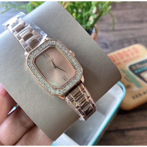 fossil 玫瑰金方錶鑲鑽 BQ3670