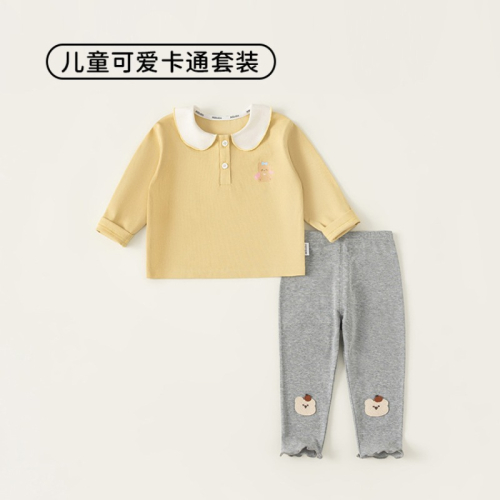 【春季女童童裝】童裝嬰童春裝娃娃領木耳邊長袖上衣＋打底褲 女童兩件套 73-110
