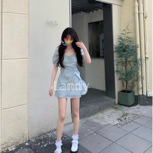ღ ????? ღ｛現+預購｝#133 性感氣質藍色大海傳說 一字領肩帶美人魚連衣裙 女秋季新款辣妹裙子純慾風