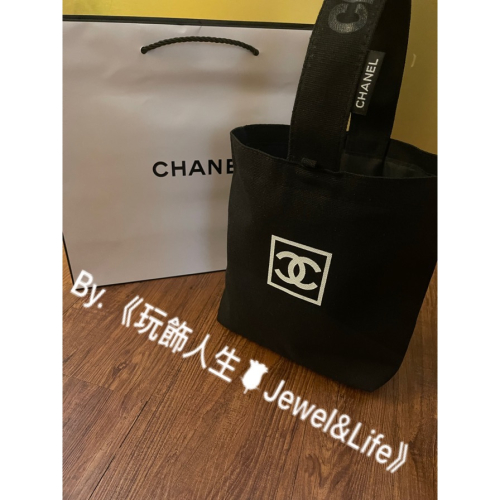 品牌VIP經典贈品MAKEUP系列? 超美 雙C 小巧 Chanel超可愛加厚帆布材質 黑色字母LOGO 手提包環保袋