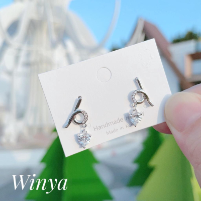 【Winya 韓國飾品 現貨 】正韓 扭結 水鑽 愛心 耳環 耳夾 耳環