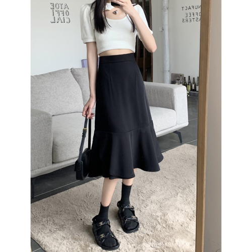 大碼胖妹妹夏季新款高腰顯瘦遮胯a字半身裙女設計感中長款魚尾裙