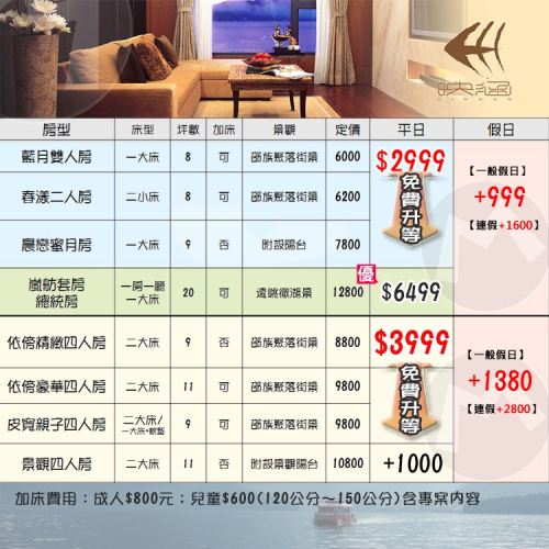 (瑪莉歐旅遊精選館)【免費升等蜜月房型】南投日月潭~映涵渡假飯店『雙人房+早餐+設施』