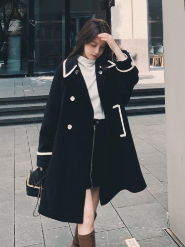 DearGod正韓女裝赫本風斗篷黑色毛呢外套女秋冬小個子2022年新款韓系加厚呢子大衣