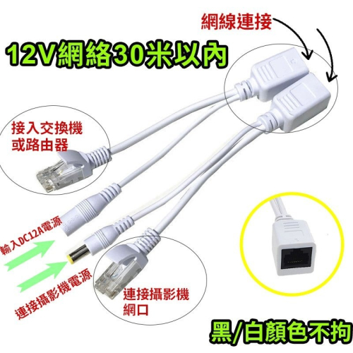 監視器 非標12V POE組(網路線傳輸電源+網線) 分線器