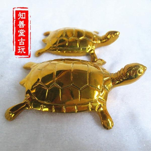 仿古古玩雜項收藏 純銅實心鎏金黃銅 烏龜 長壽龜 千年龜銅器擺件