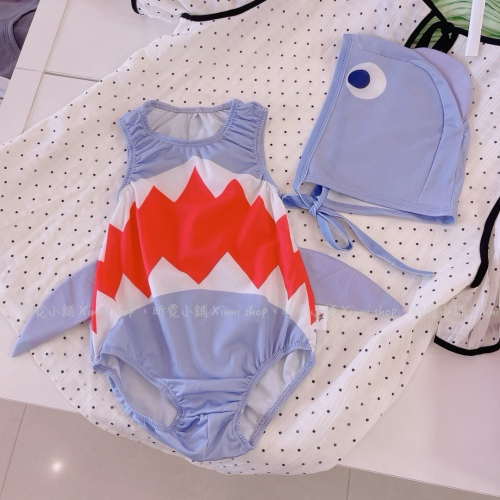 可愛鯊魚泳裝+泳帽