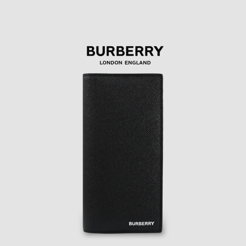 ?Burberry 燙印品牌字母徽標 粒面皮革長夾｜黑色｜荔枝皮紋｜對摺｜對開｜16卡｜拉鍊｜錢夾｜錢包｜環保皮革