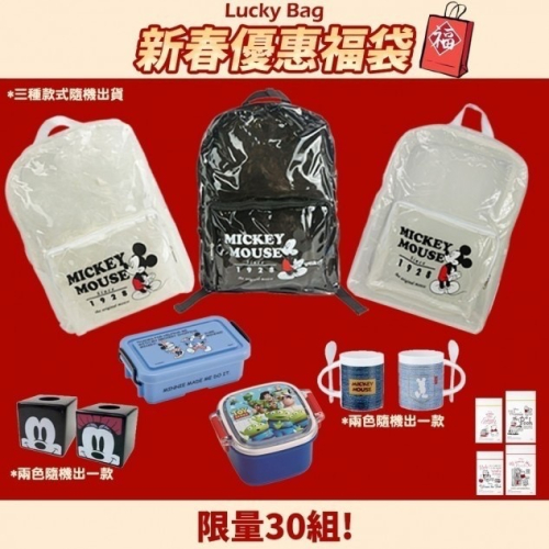 日本DISNEY 迪士尼福袋 米奇組 馬克杯 後背包 夾鍊袋 塑膠收納盒 牙刷架 完總保鮮盒 限量