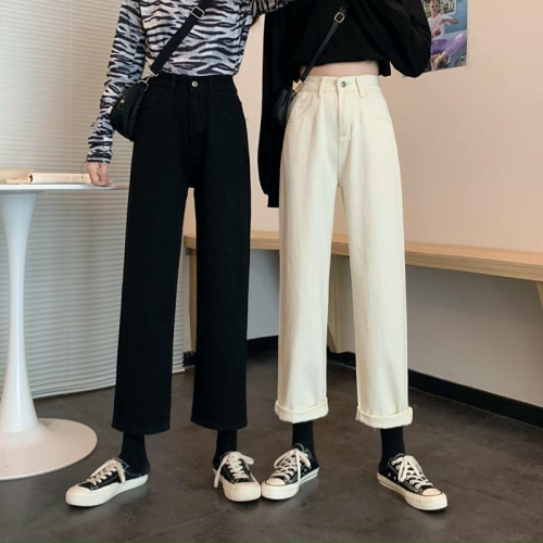秋冬韓版ins復古寬松高腰直筒牛仔褲女學生百搭休閑顯瘦闊腿褲潮