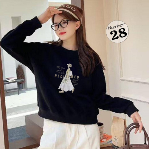 Number28 - 戴帽女孩印花大學T 286277