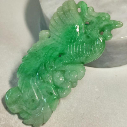 ☯️涅槃重生☯️天然緬甸玉 A貨 翡翠-飄綠花 精雕 朱雀/鳳凰 鳳牌【92jade】玉鳳凰 翡翠鳳凰 母親節禮物