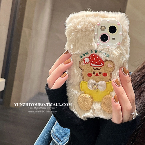 秋冬毛絨刺繡聖誕小熊適用iphone13/12promax蘋果11手機殼iphonex軟殼xsmax創意xr日韓8plu